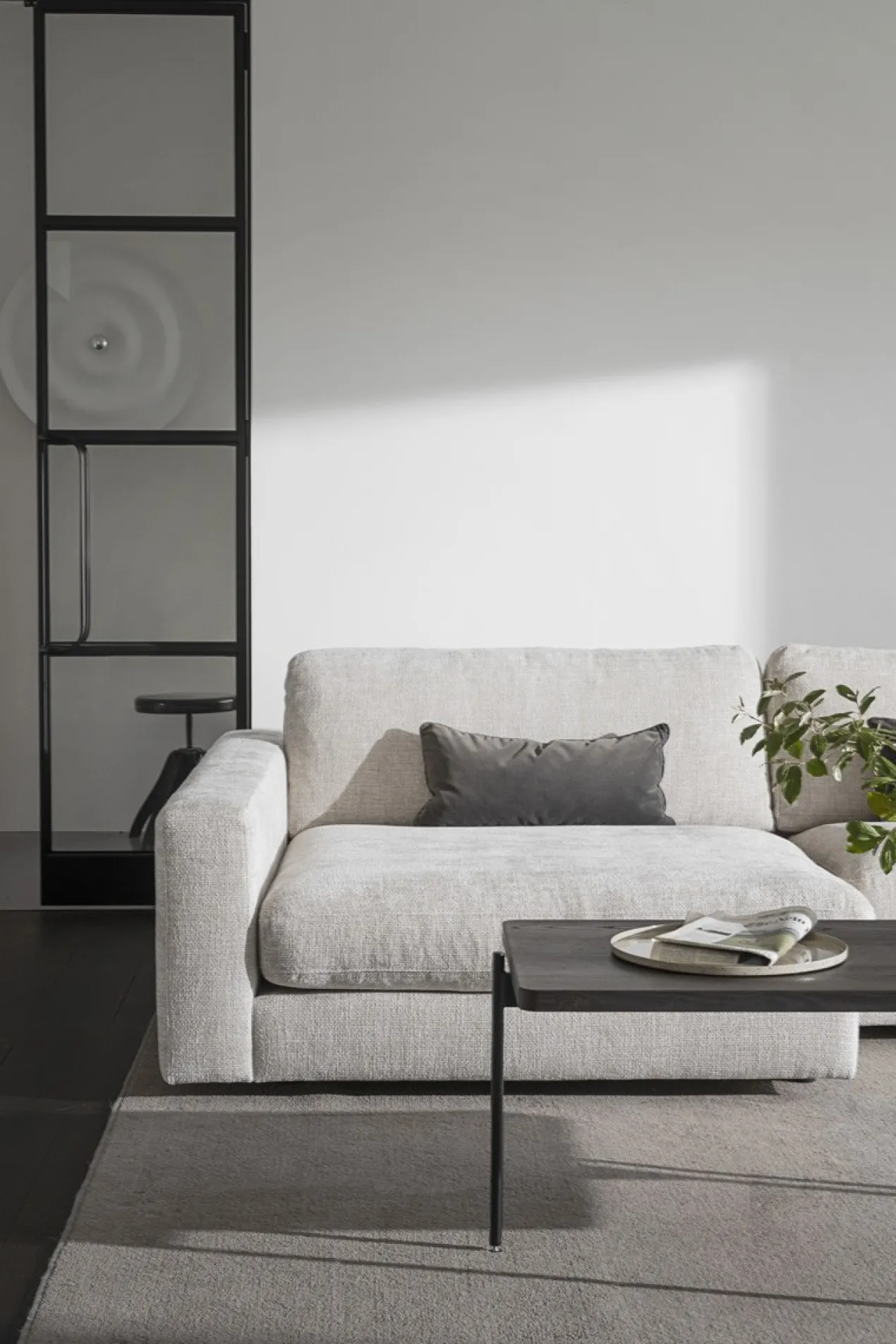 Modulaire gestoffeerde hoekbank Duncan - 258 cm Lichtgrijs/beige