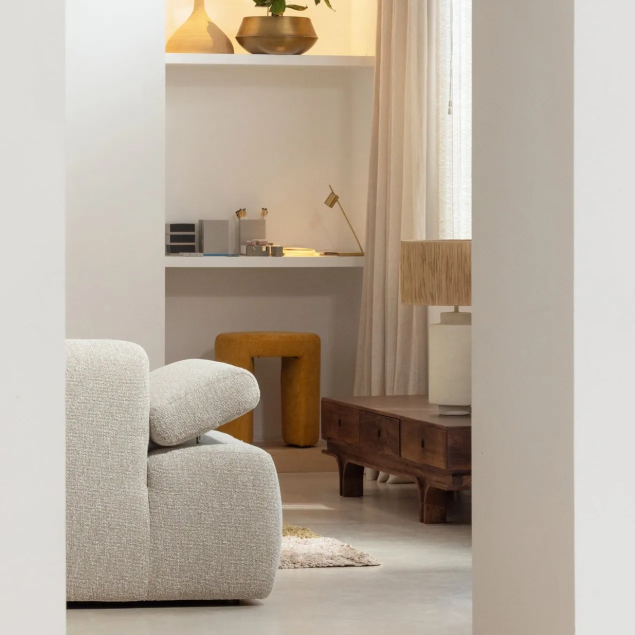Mojo chaise longue element rechts boucle beige melange