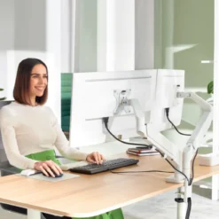 Monitorarm dubbel Ergo Ruimtebesparende lichtgrijs