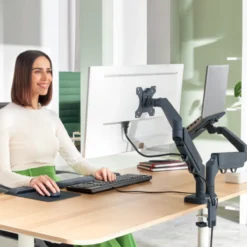 Monitor- en Laptoparm dubbel ruimtebesparend donkergrijs