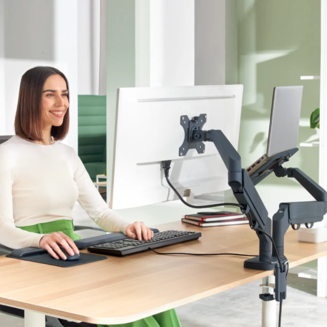 Monitor- en Laptoparm dubbel ruimtebesparend donkergrijs