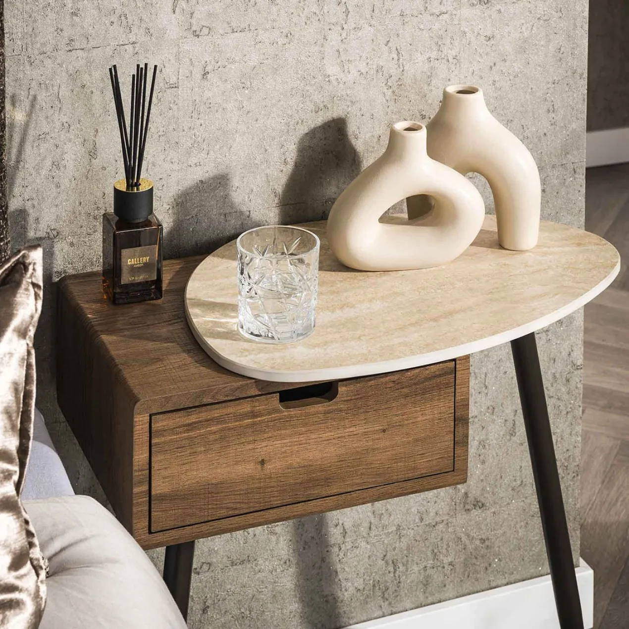 Nachtkastje Limestone Houtlook Rechts