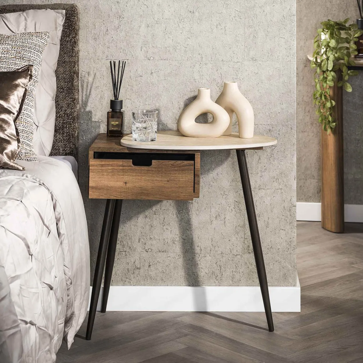 Nachtkastje Limestone Houtlook Rechts