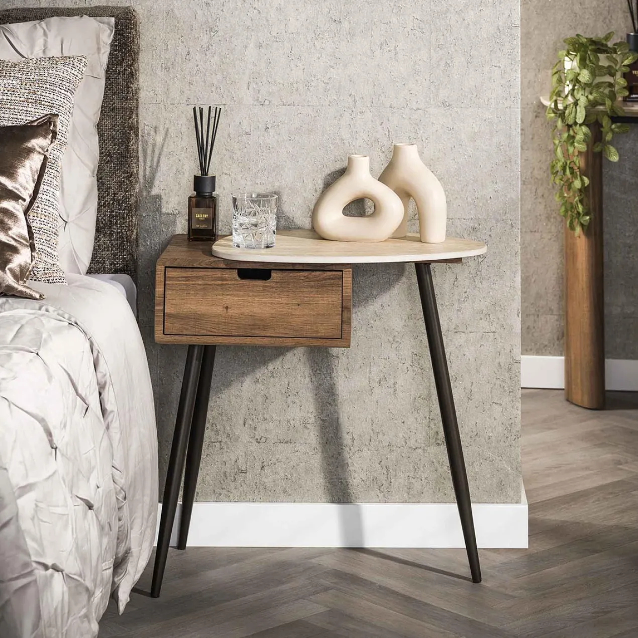 Nachtkastje Limestone Houtlook Rechts