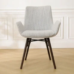 Nena-Eef eetkamerstoel grijs beige gemêleerd - walnoot