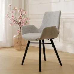 Nena-Eef eetkamerstoel grijs beige gemêleerd - walnoot