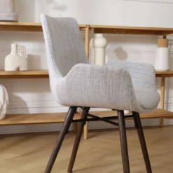 Nena-Eef eetkamerstoel grijs beige gemêleerd - walnoot