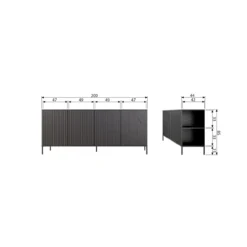 New gravure dressoir 200 cm grenen zwart [fsc]