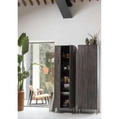 New gravure hoge kast met lade essen fineer espresso [fsc]