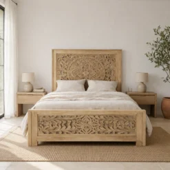Nidhi - Handgesneden Mangohouten Paneel Bedframe