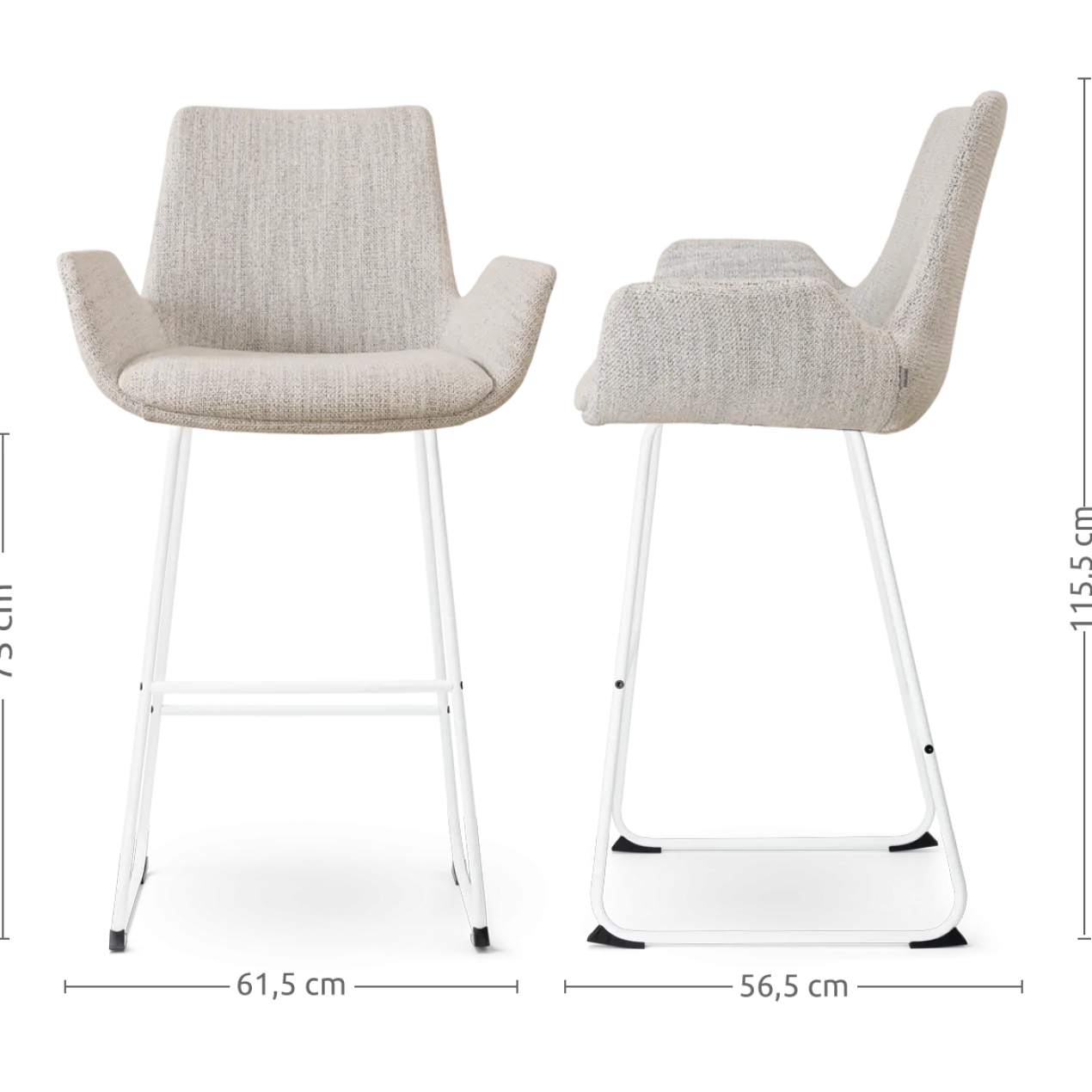 Nino-Eef barkruk grijs beige gemêleerd - wit onderstel 75 cm