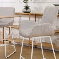 Nino-Eef barkruk grijs beige gemêleerd - wit onderstel 75 cm