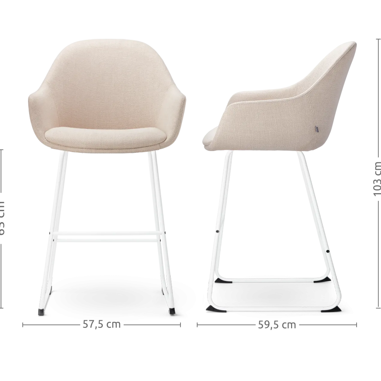 Nino-Mae barkruk beige - wit onderstel - 65 cm