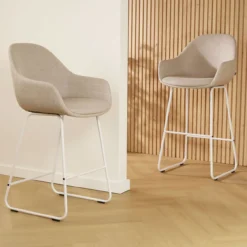 Nino-Mae barkruk beige - wit onderstel - 65 cm