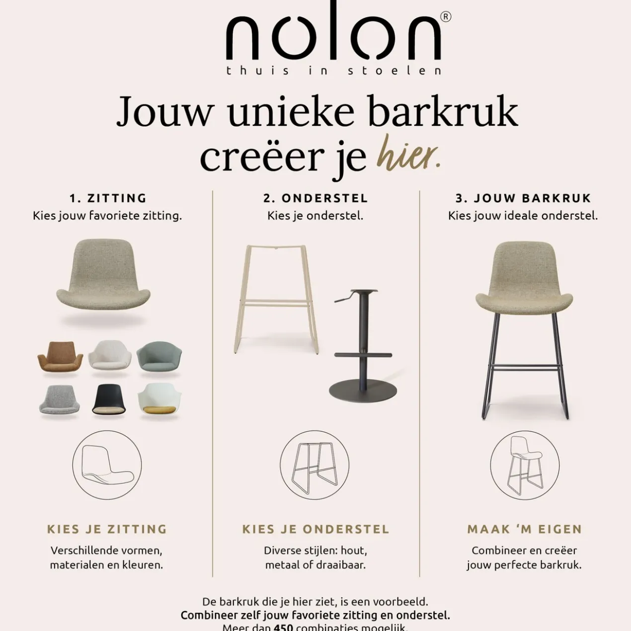 Nino-Mae barkruk bouclé beige - beige onderstel - 65 cm