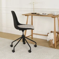 Nout-Liv bureaustoel zwart met beige zitkussen - zwart onderstel