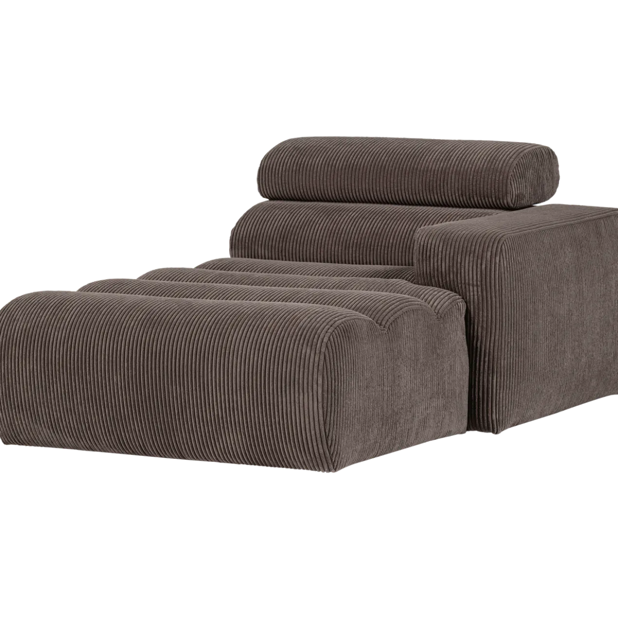 Novi chaise longue element arm rechts ribstof grijsbruin