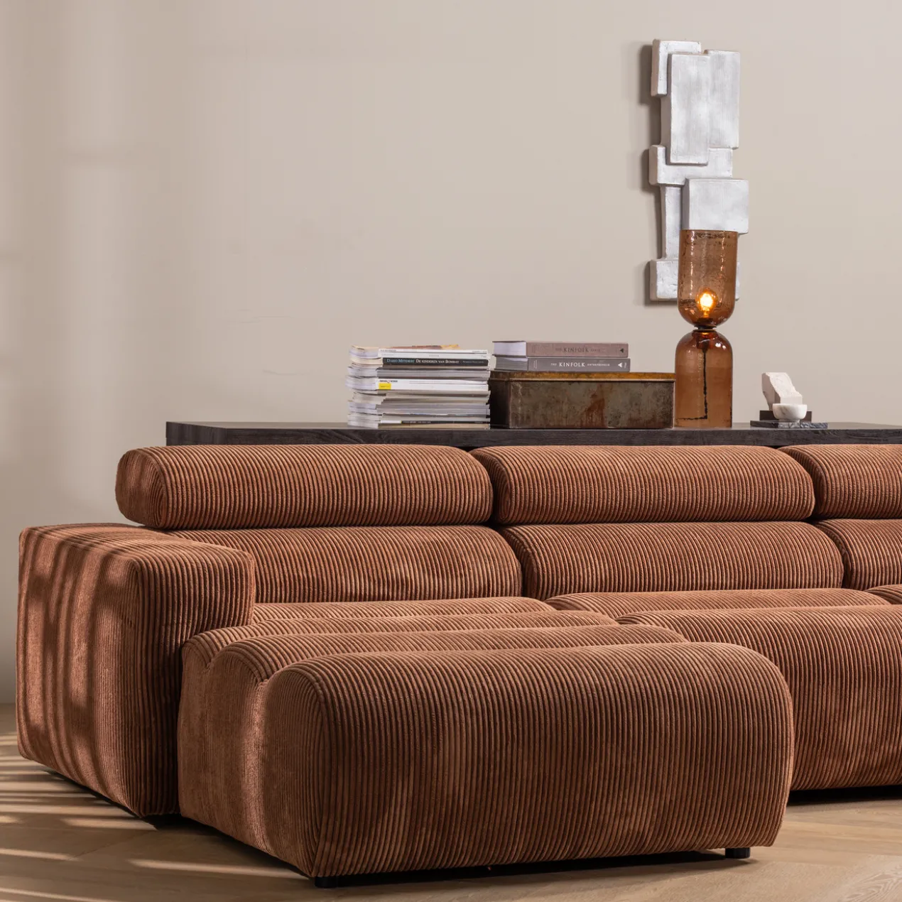 Novi chaise longue element arm links ribstof terra