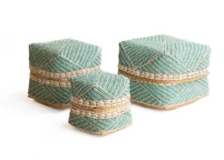 Offermanden hoog kraaltjes schelpen - set van 3 turquoise creme Set Offermanden Kraaltjes / Schelpen turquoise/crème