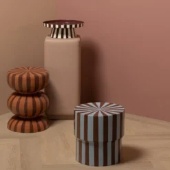 Olia bijzettafel metaal hoogglans strepen bruin/blauw