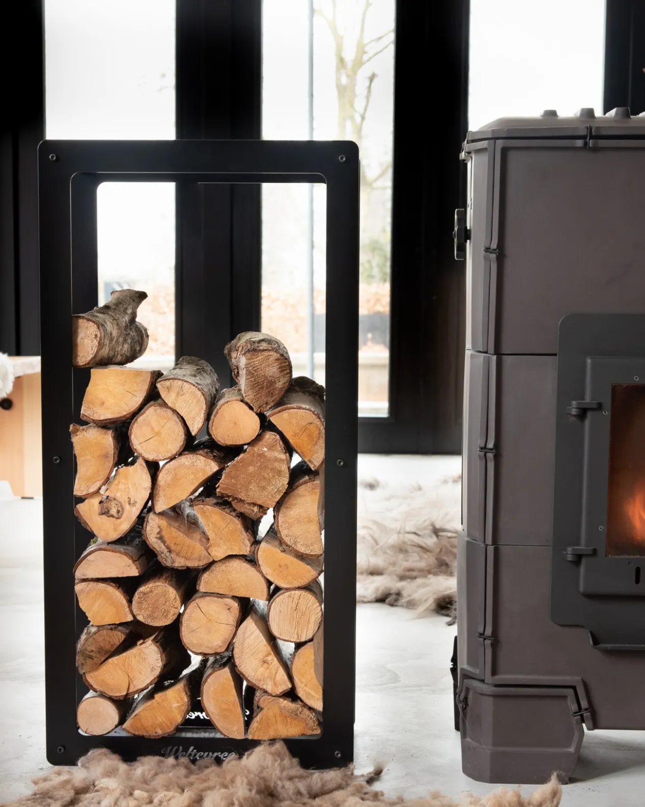 Opbergframe Woodstock haardhoud met trolly