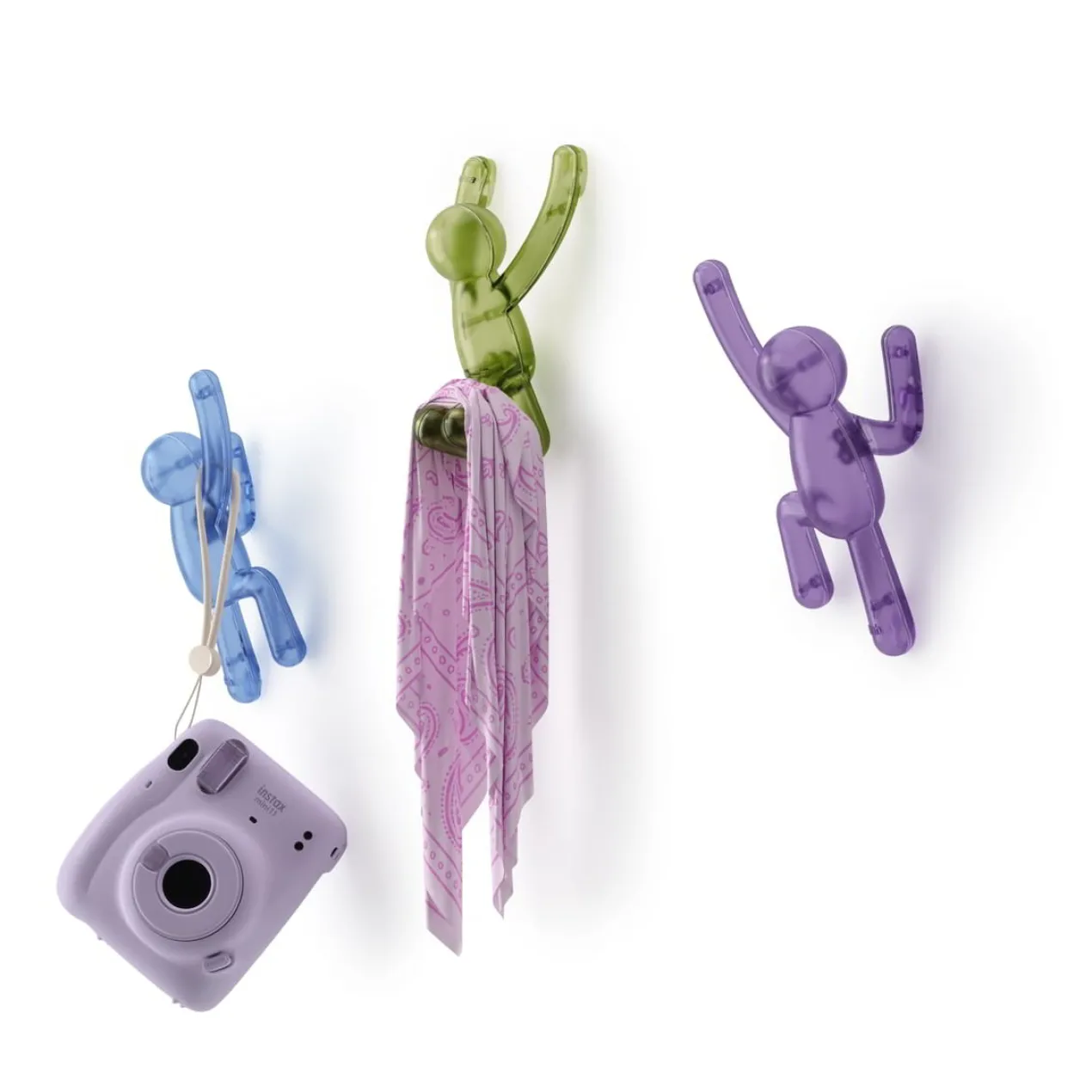 Ophanghaak Buddy blauw, groen, paars - set van 3