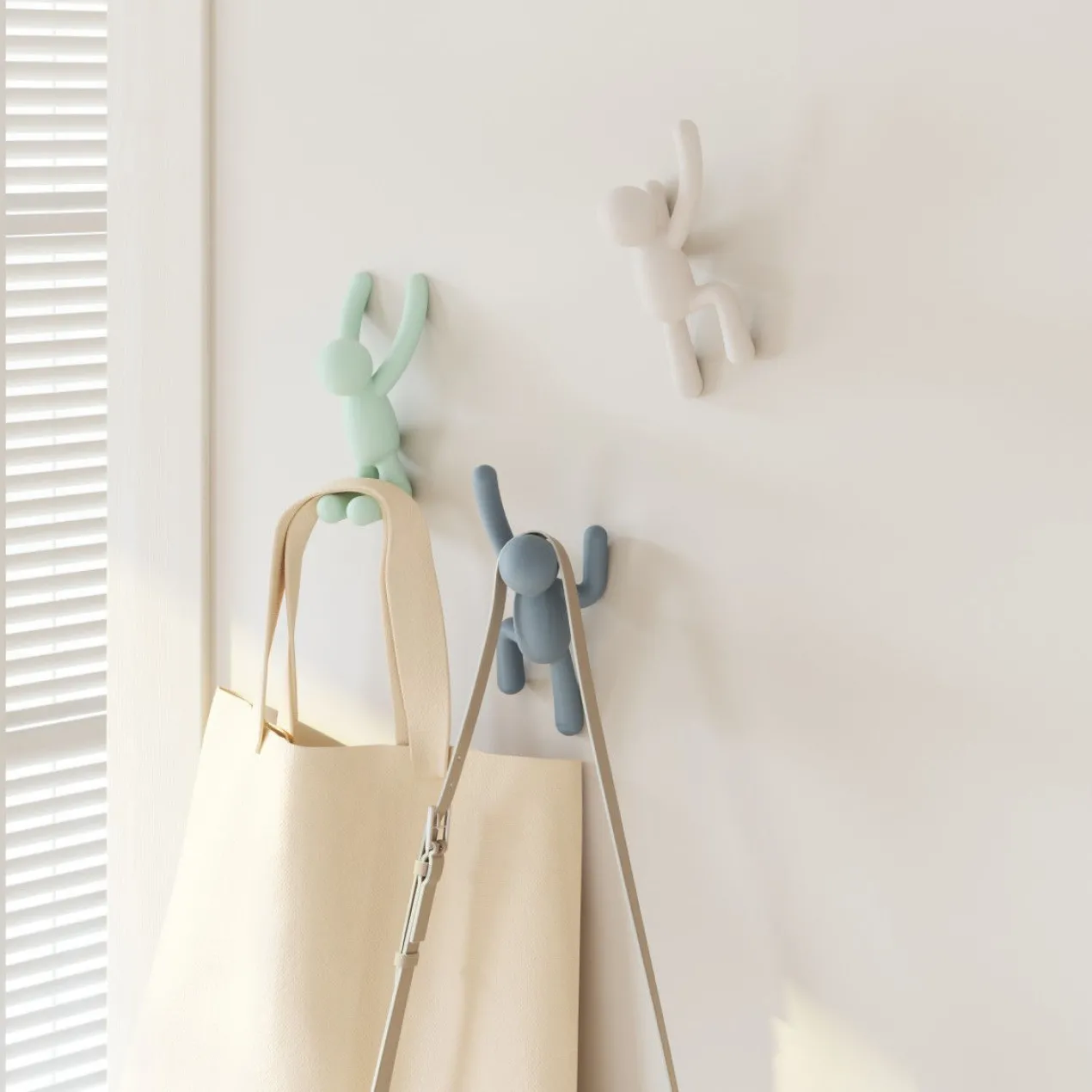 Ophanghaak Buddy wit mint blauw - set van 3