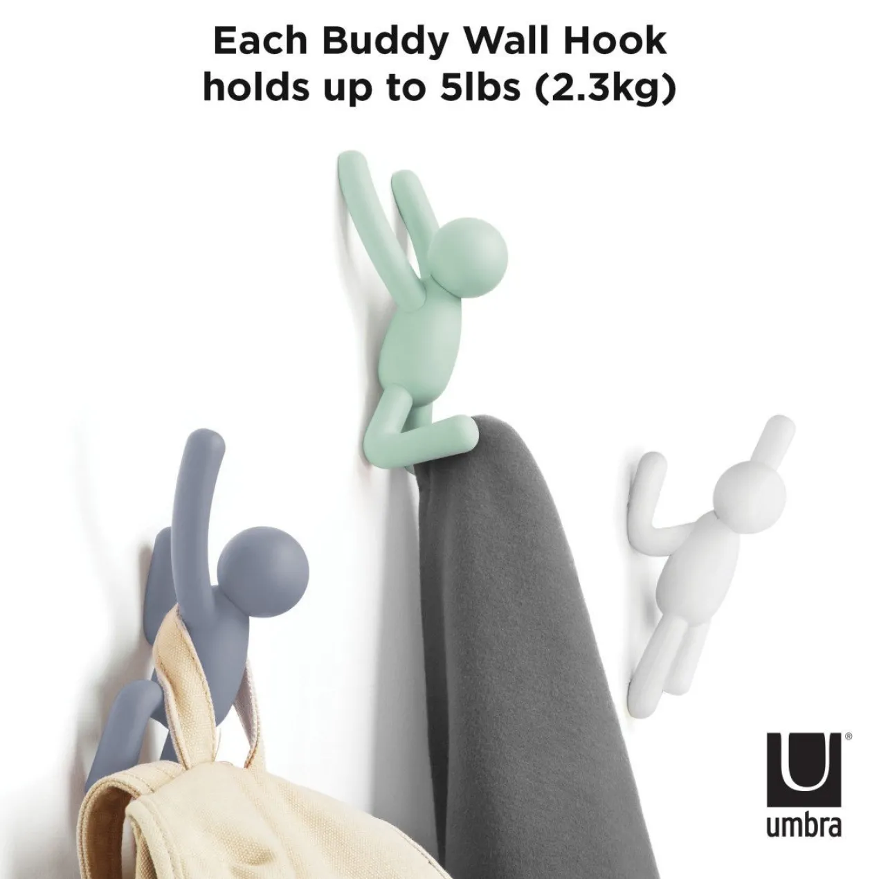Ophanghaak Buddy wit mint blauw - set van 3