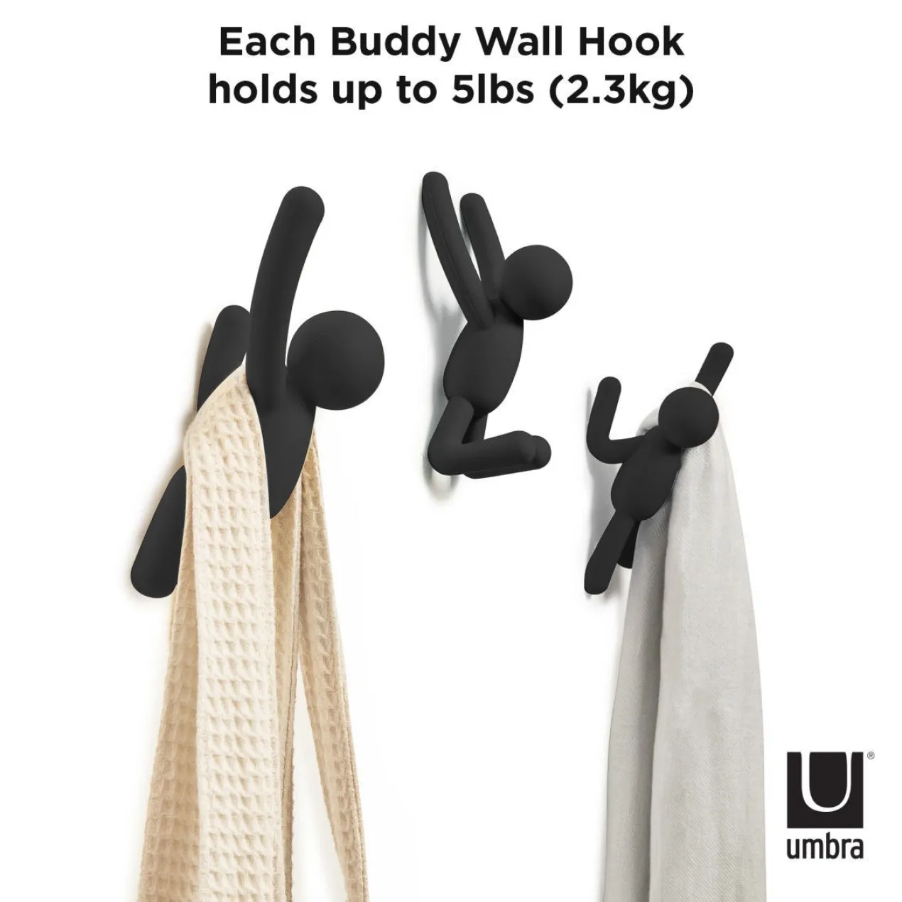 Ophanghaak Buddy zwart - set van 3