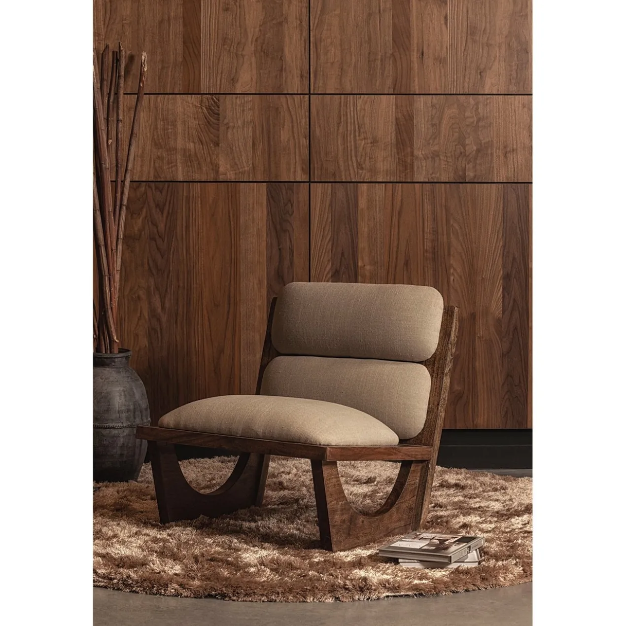 Opulent fauteuil boucle/hout naturel