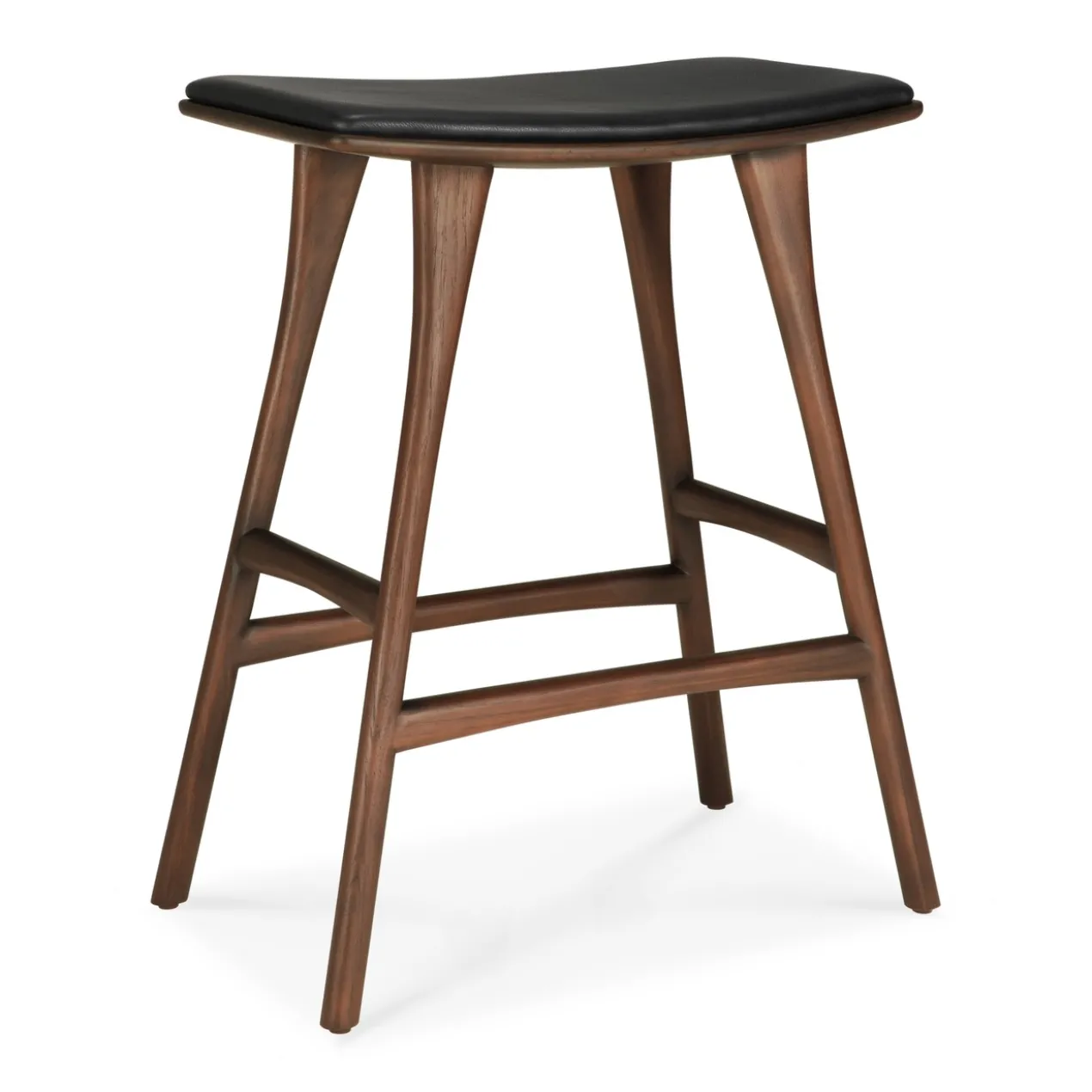 Osso hoge kruk 65 - bruin teak/zwart leer