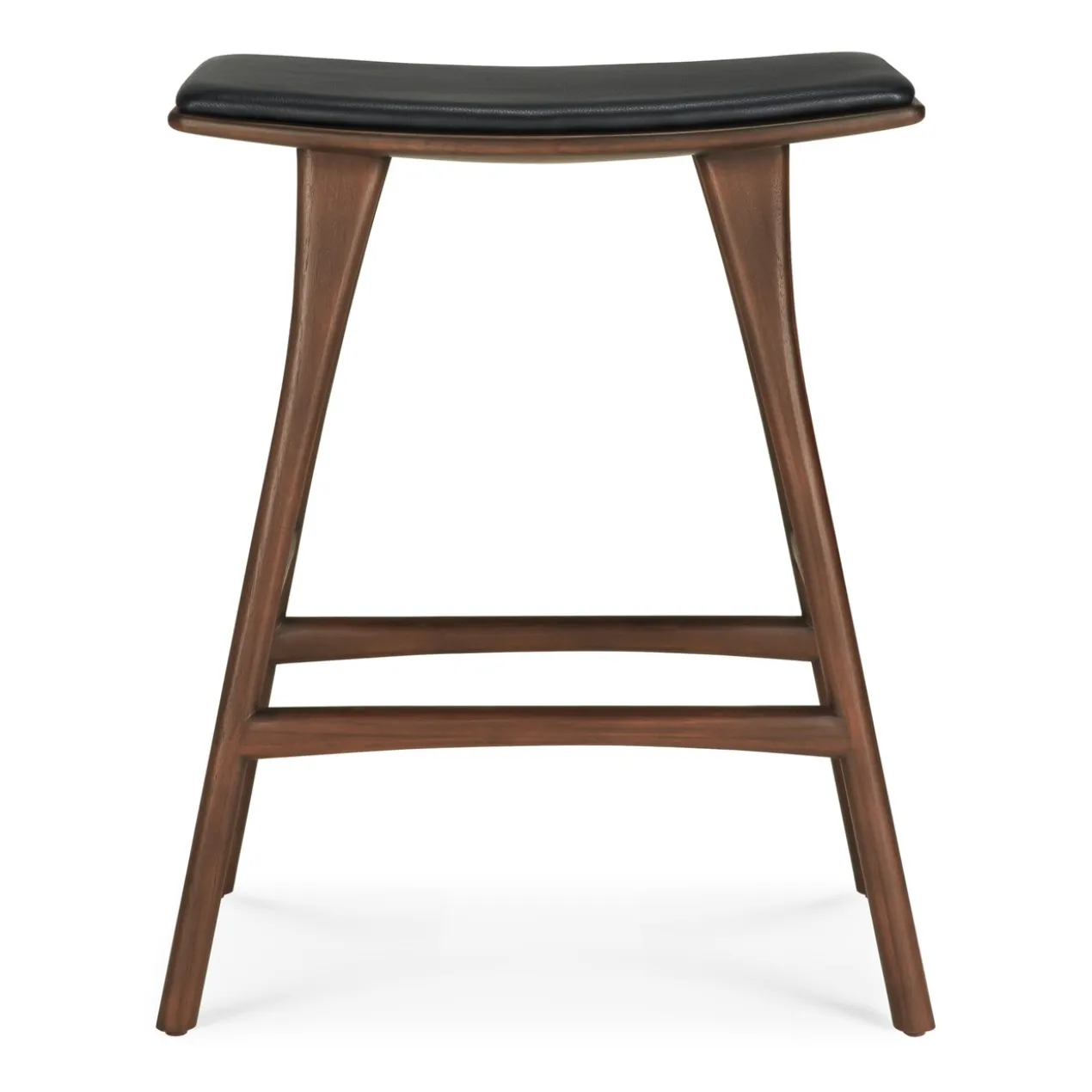 Osso hoge kruk 65 - bruin teak/zwart leer