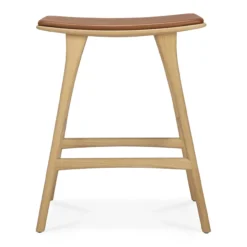 Osso hoge kruk 65 - eiken - cognac leer