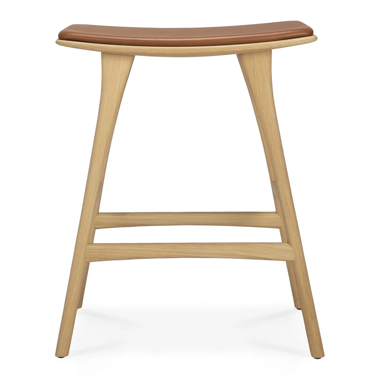 Osso hoge kruk 65 - eiken - cognac leer