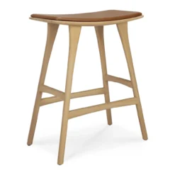 Osso hoge kruk 65 - eiken - cognac leer
