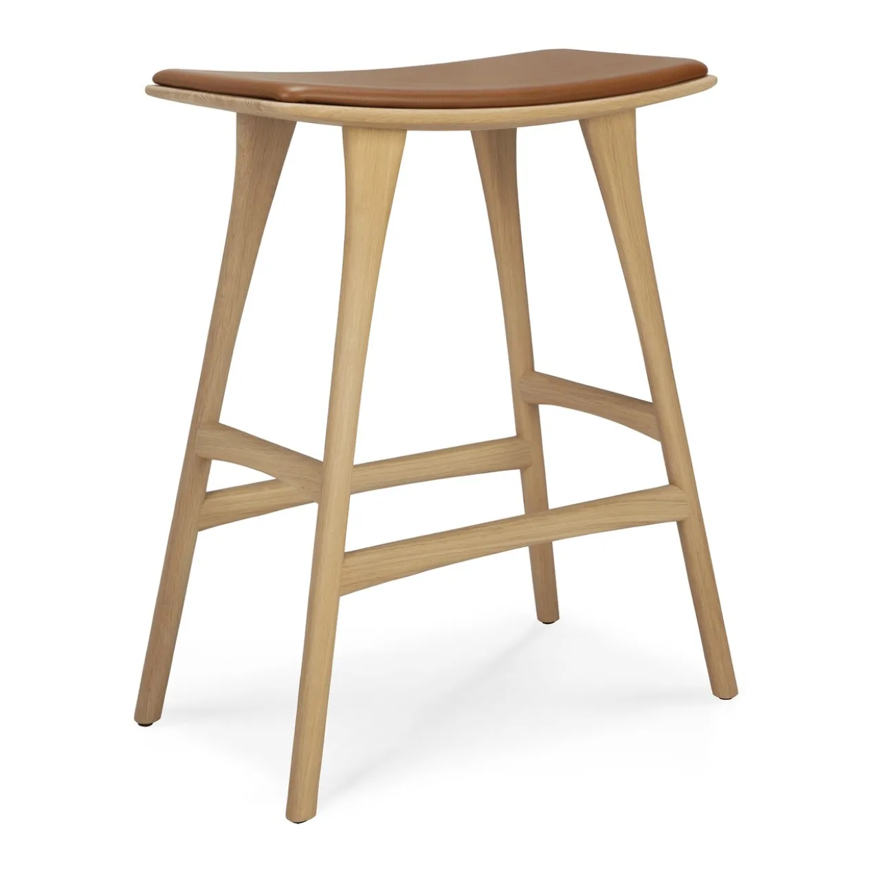 Osso hoge kruk 65 - eiken - cognac leer