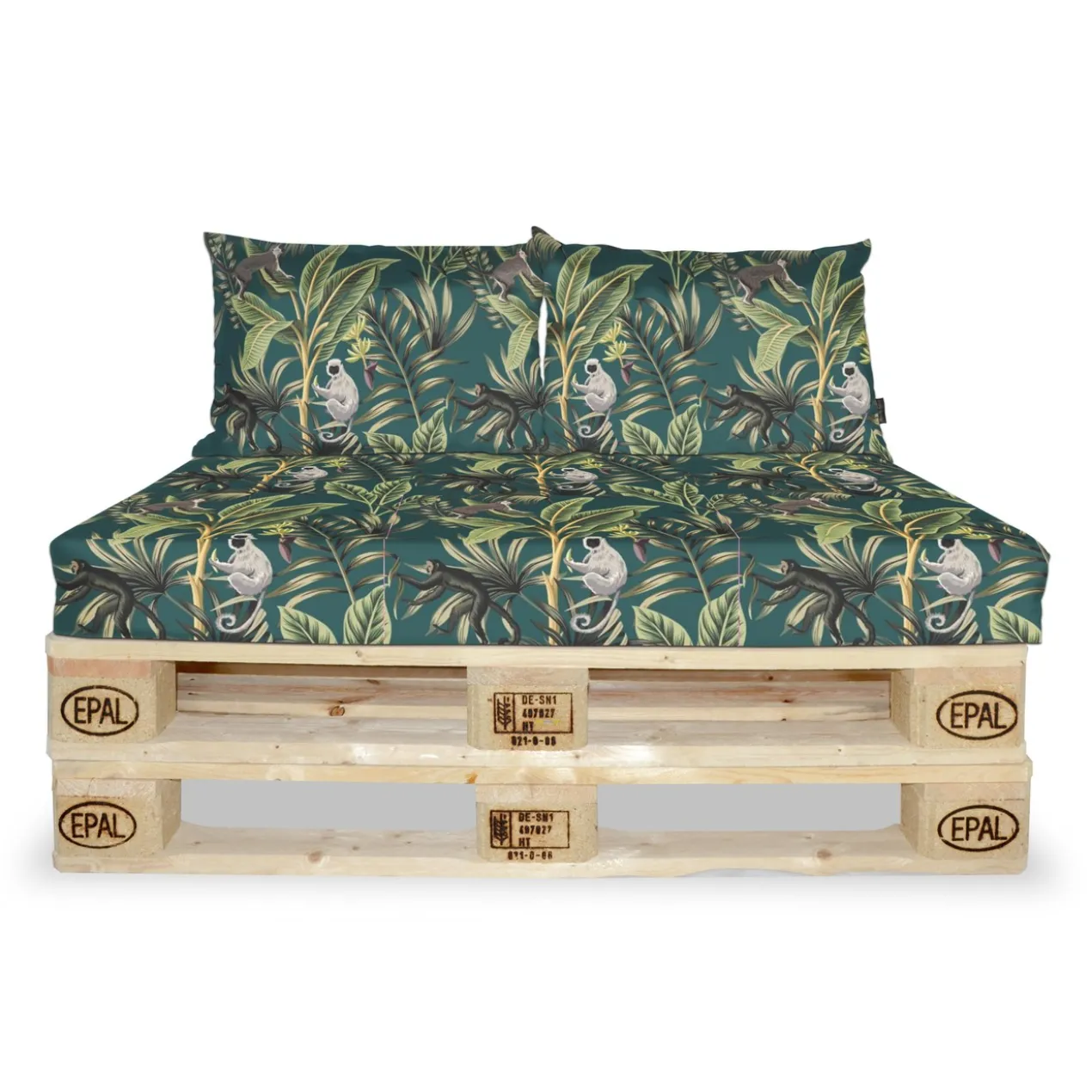 Palletkussen set monkey apen met palmbomen 120 x 80 x 12 cm