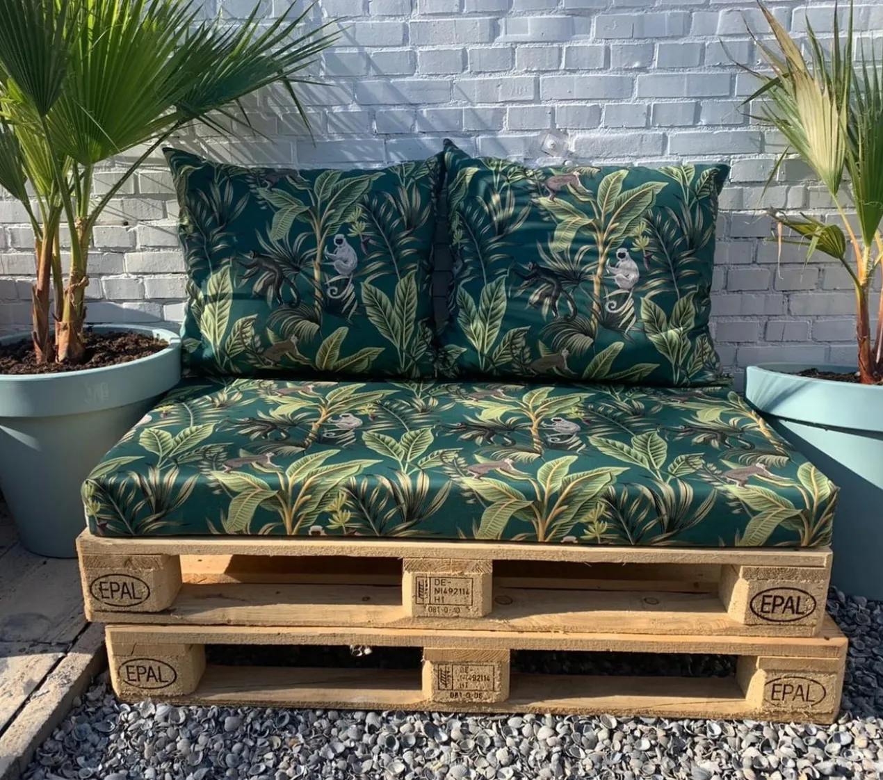 Palletkussen set monkey apen met palmbomen 120 x 80 x 12 cm