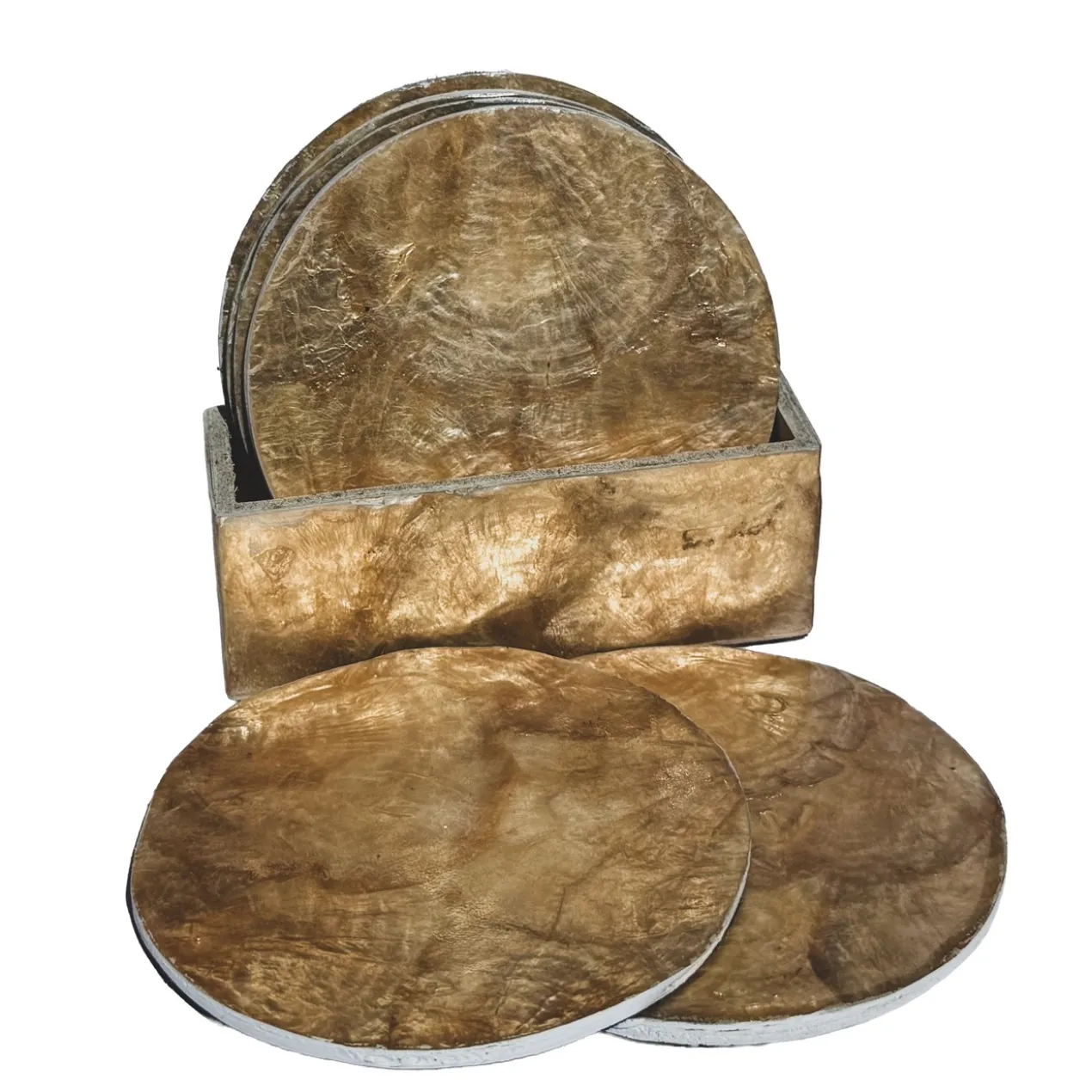 Parelmoer glas onderzetters goud - set van 6