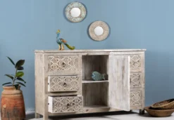 Pauri - Handgesneden Mangohouten Vintage Dressoir