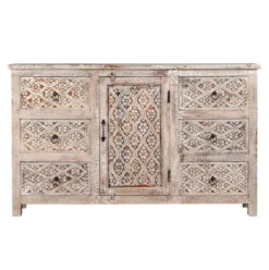 Pauri - Handgesneden Mangohouten Vintage Dressoir