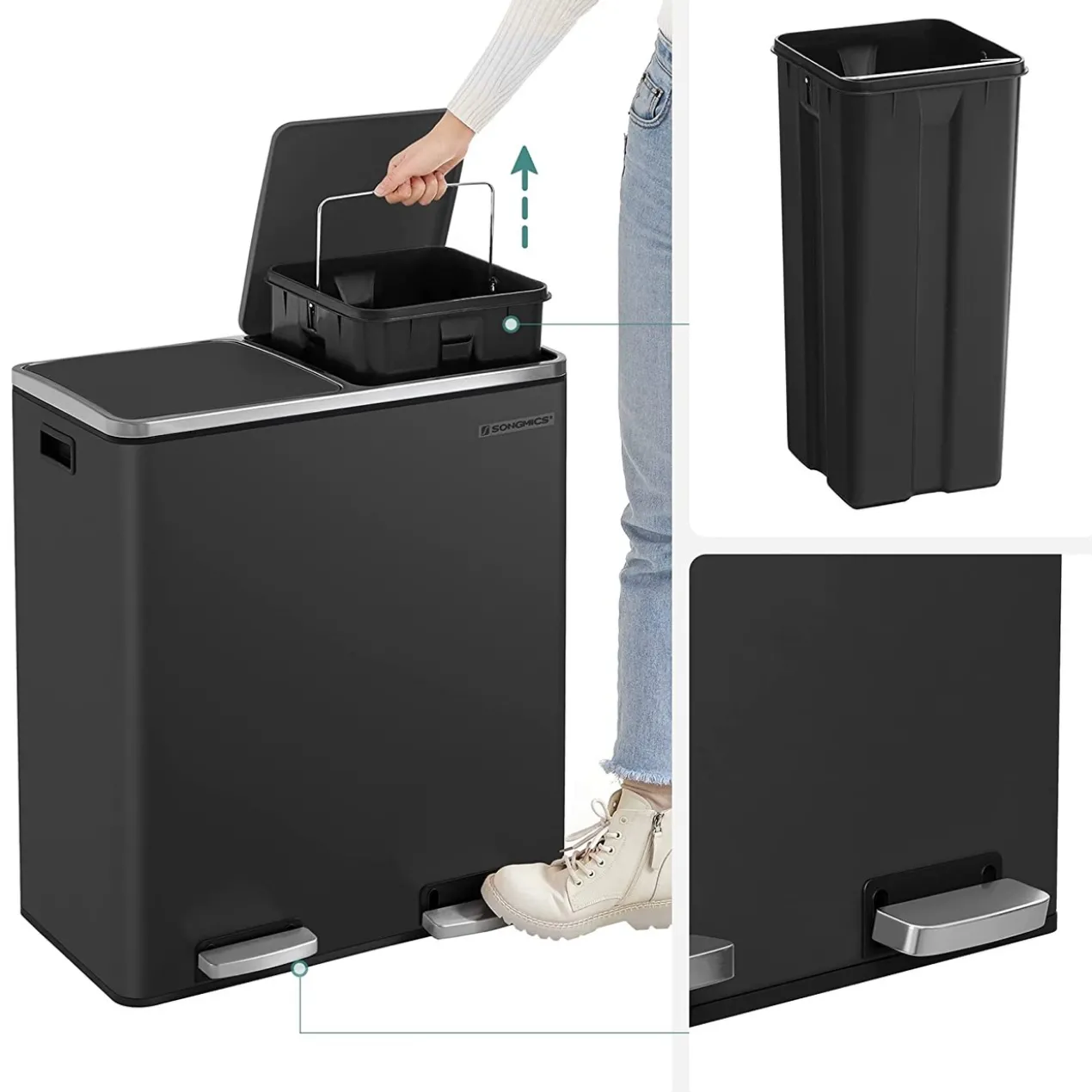 Pedaalemmer Indusign - 60 liter Zwart - 2x 30 liter