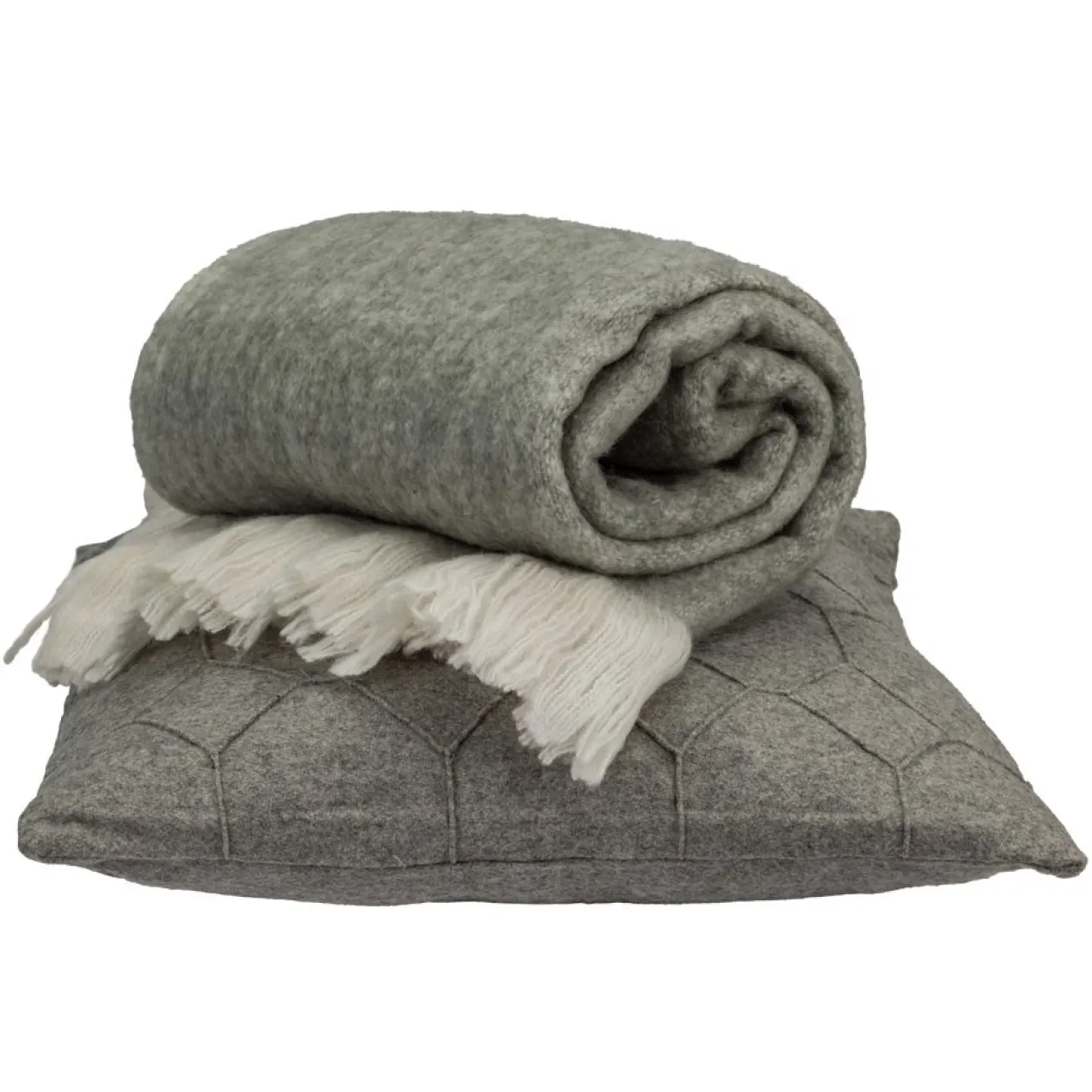 Plaid woolmix Fringe moongrey