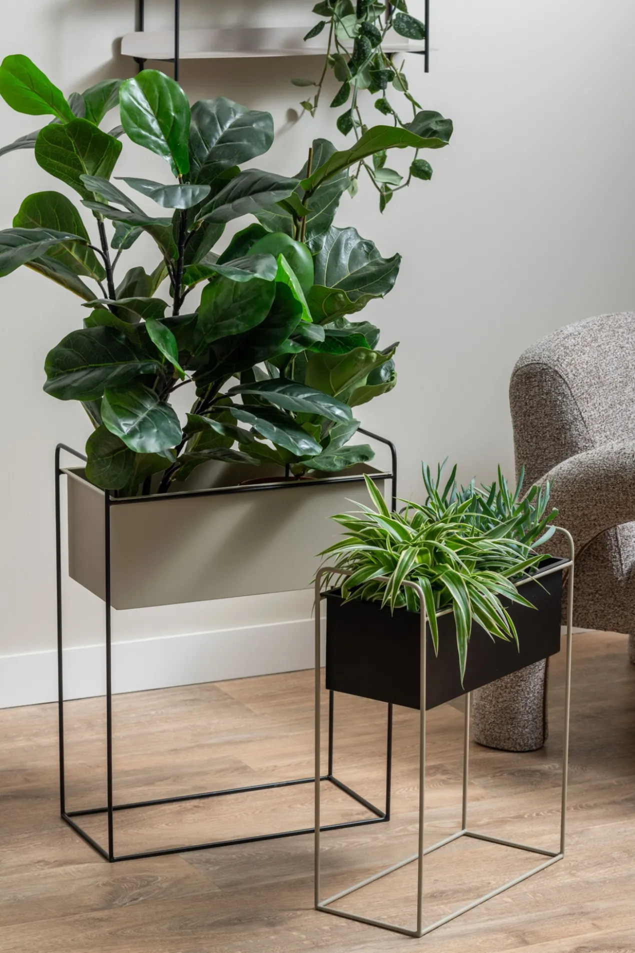 Plantenbak Reina black/warm grey - set van 2