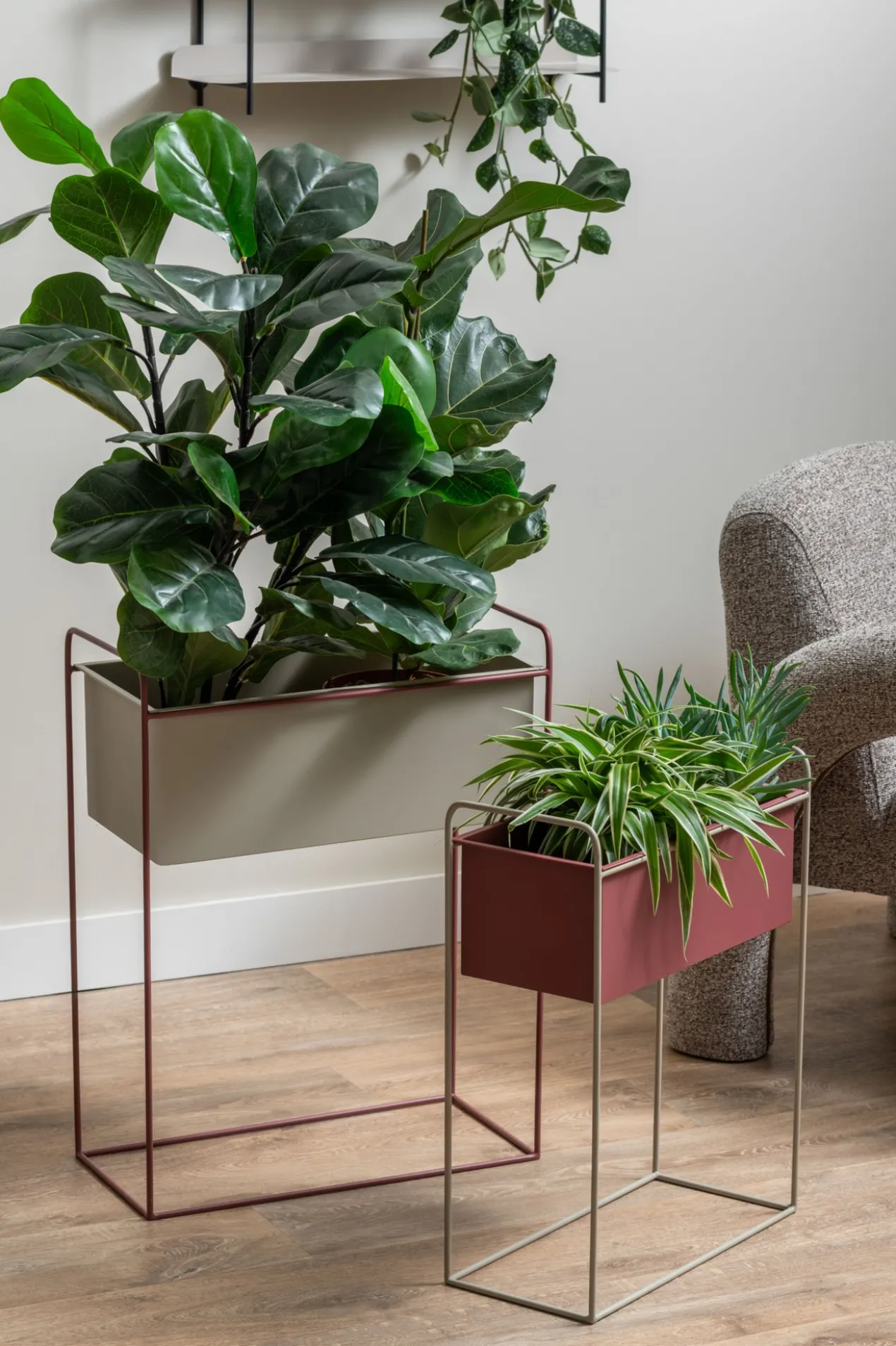 Plantenbak Reina burgundy/warm grey - set van 2