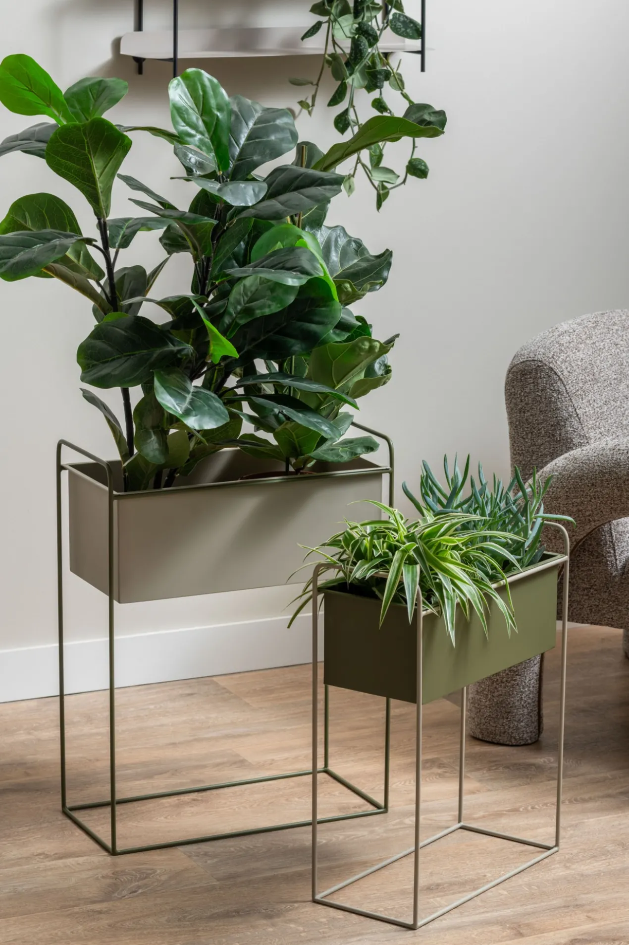 Plantenbak Reina luxury green/warm grey - set van 2