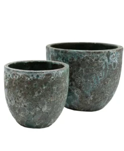 Plantenpot Laki relic jade Ø36/25 x H34/25 cm - set 2 stuks