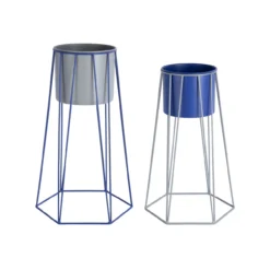 Plantenstandaard Retro mouse grey/cobalt blue - set van 2