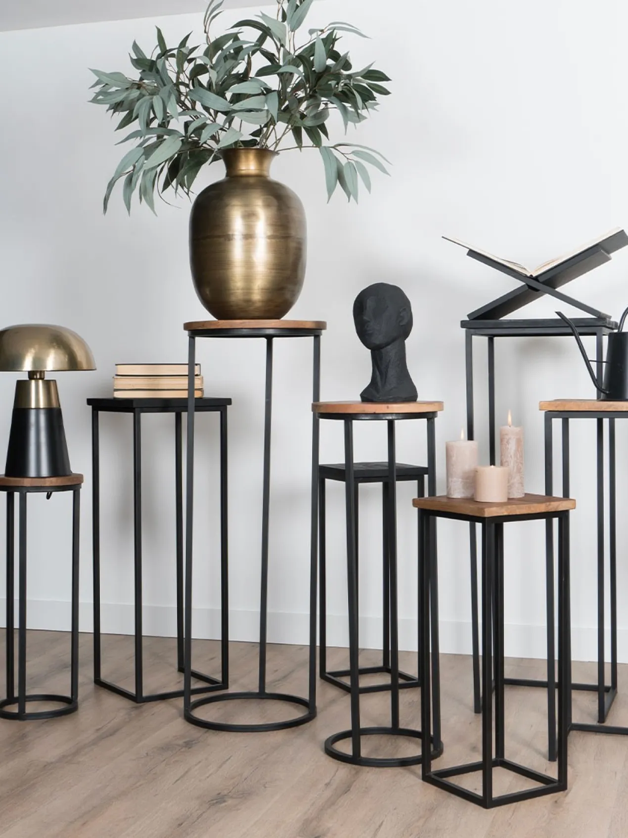 Plantentafels Sam Rond - Set van 3 - Bruin Mangohout