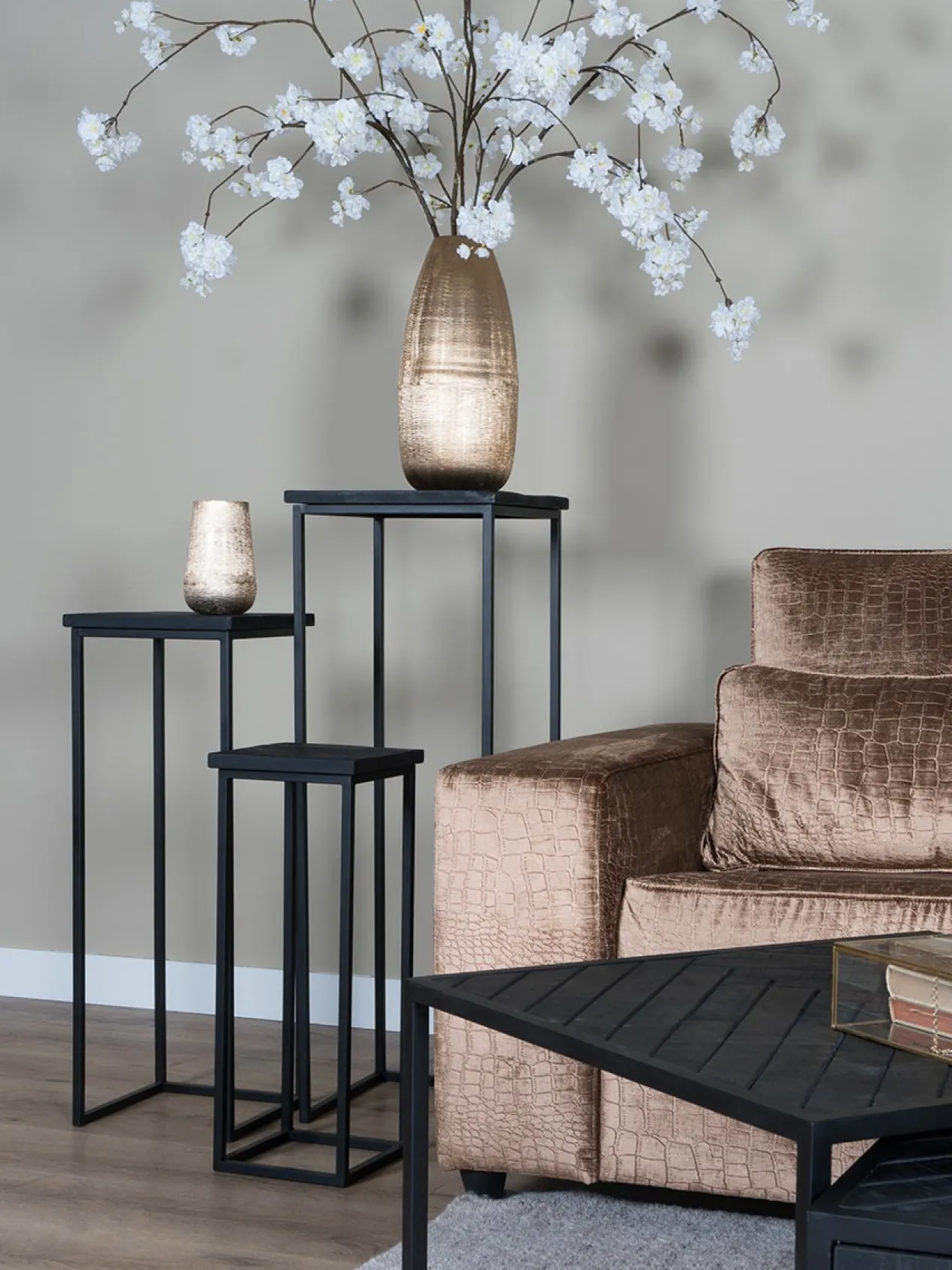 Plantentafels Sam Vierkant - Set van 3 - Zwart Mangohout